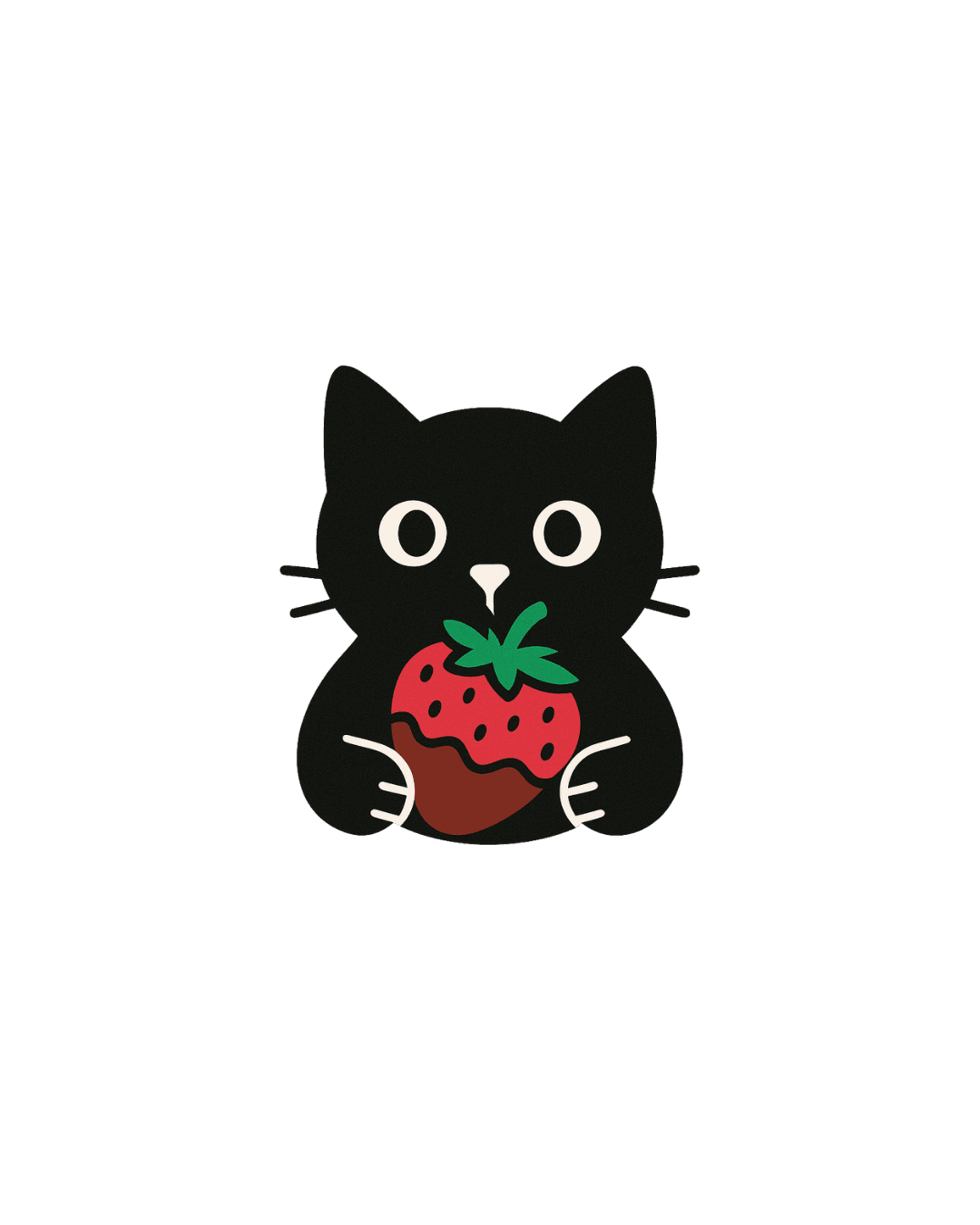 Purfect Dips black cat mascot holding a chocolate-dipped strawberry